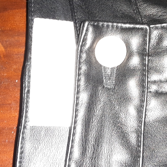 Six/Fifty sz Large faux leather black boot cut pants with pockets silver button - Picture 2 of 5